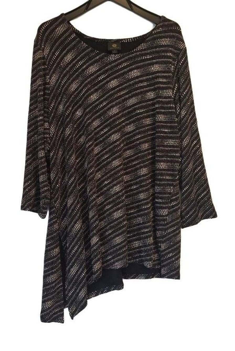 JM Collection Metallic Asymmetrical Top Size 3X Black Gold Glitter Striped